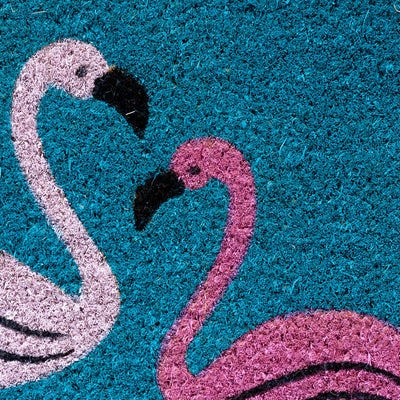 BAHA Natural Coir Fibre Door Mat (3 Green Flamingos) (60 x 40cm) - Baha