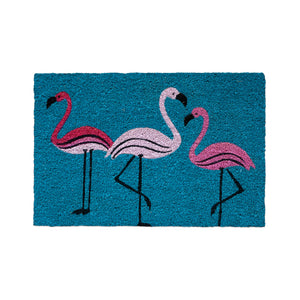 BAHA Natural Coir Fibre Door Mat (3 Green Flamingos) (60 x 40cm) - Baha