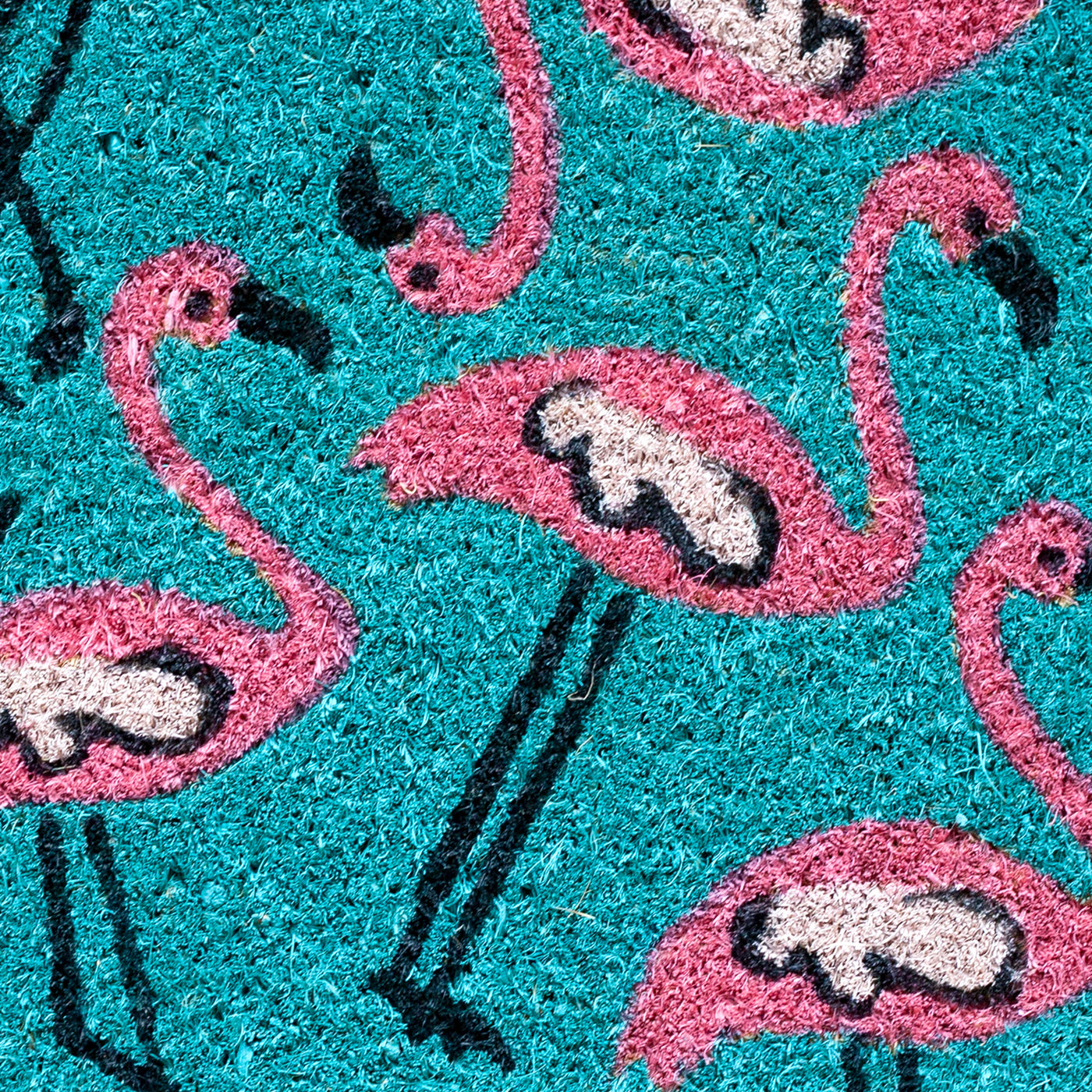 BAHA Natural Coir Fibre Door Mat (Green Flamingos) (60 x 40cm) - Baha