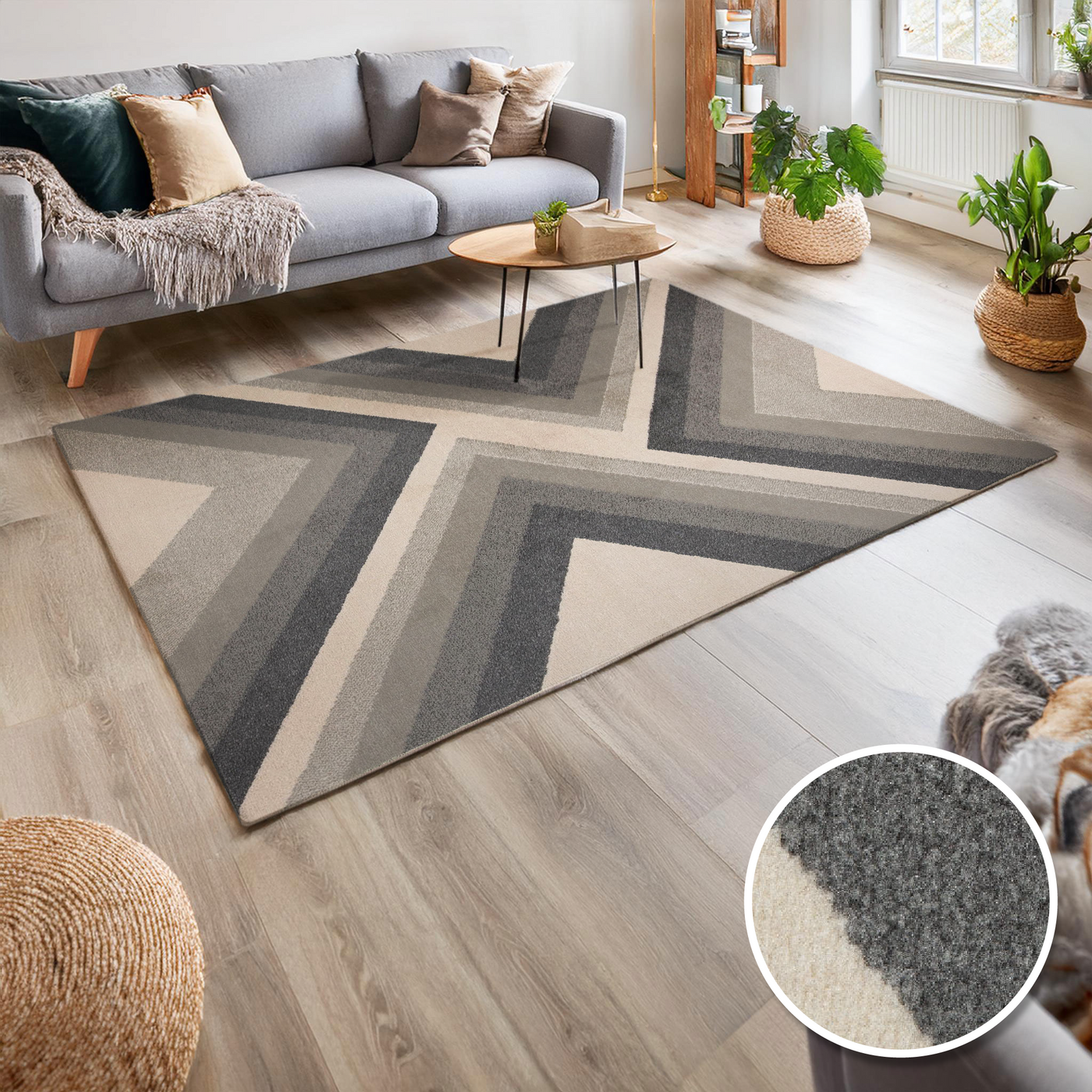 Liora Grey Geometric Rug (160 x 230cm)