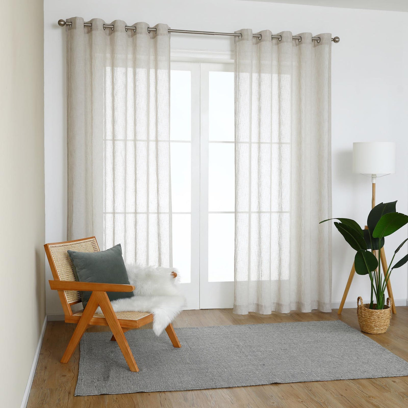 Sorrento Eyelet Sheer Curtain (Straw) (W140cm x D223cm)