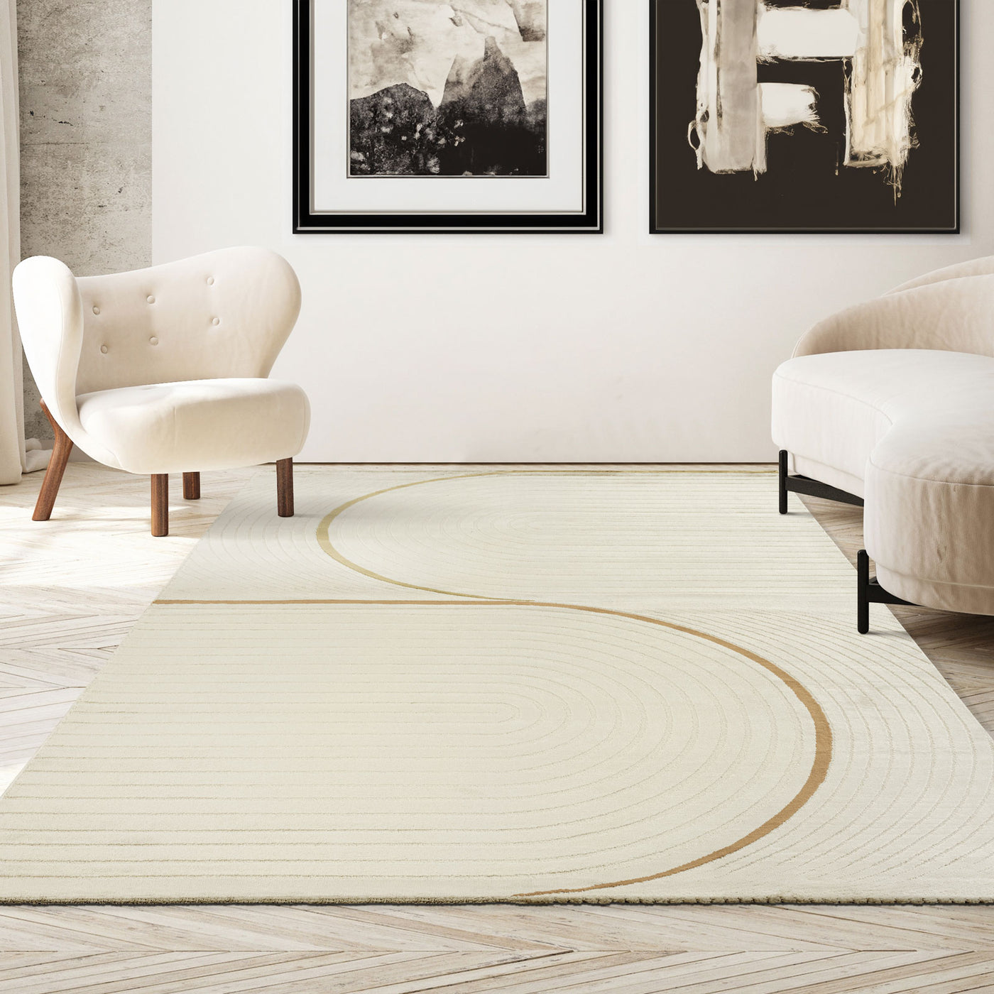 Kari Striped Cream and Gold Rug (240 x 340cm) - Baha