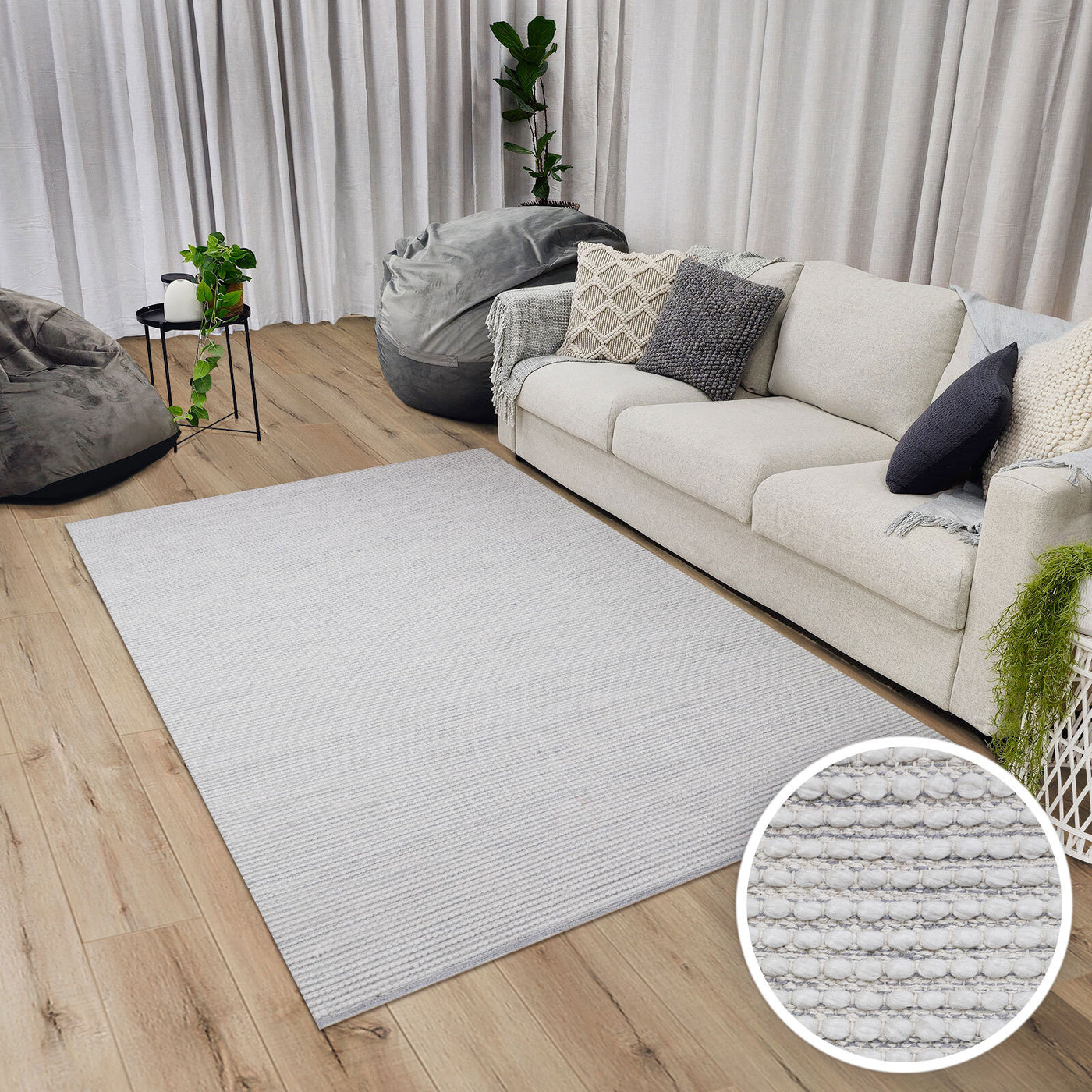 Lanta Cream Textured Flatweave Rug (200 X 300cm) - Baha