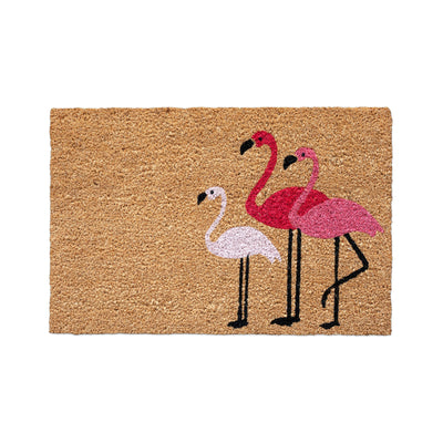 BAHA Natural Coir Fibre Door Mat (Pink Flamingos) (60 x 40cm)